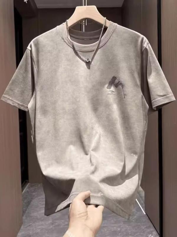 Tシャツ メンズ 男性用 半袖 コットン 発泡プリント ロゴTシャツ 絞り染め クルーネック カットソー トップス 普段使い デイリーウェア ルームウェア(4)