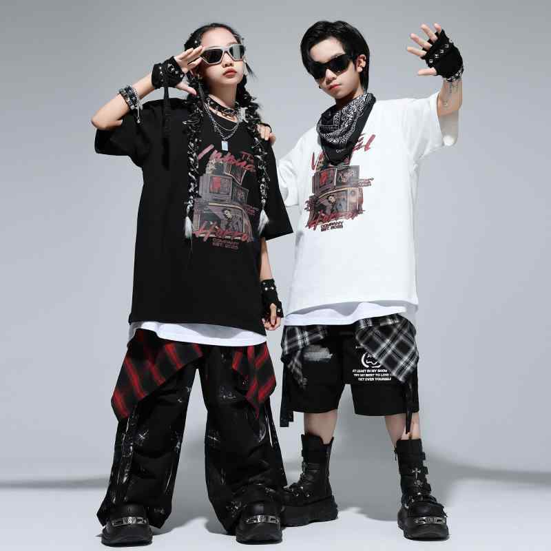 ダンス衣装 キッズ 男の子 女の子 ヒップホップ ダンスウェア 半袖 トップス 長ズボン 子供 発表会 舞..