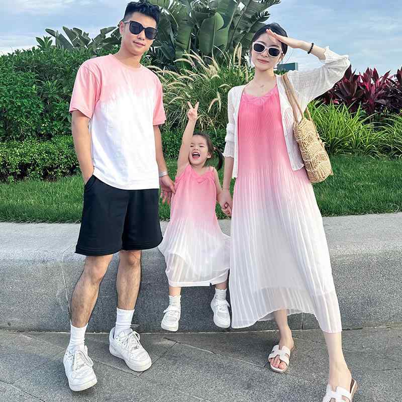 ワンピース 母娘 親子コーデ リゾート ビーチ 旅行 家族お揃い 薄手 ゆったり かわいい ピンク系2