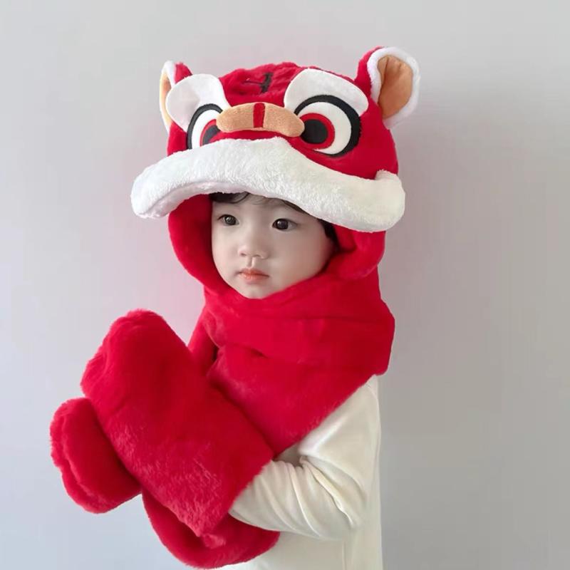 帽子 キッズ 防寒 ニット帽 手袋 マフラー 一体型 あったか 裏起毛 かわいい 男の子 女の子 子供 幼児 幼稚園 保育園 秋冬2(4)