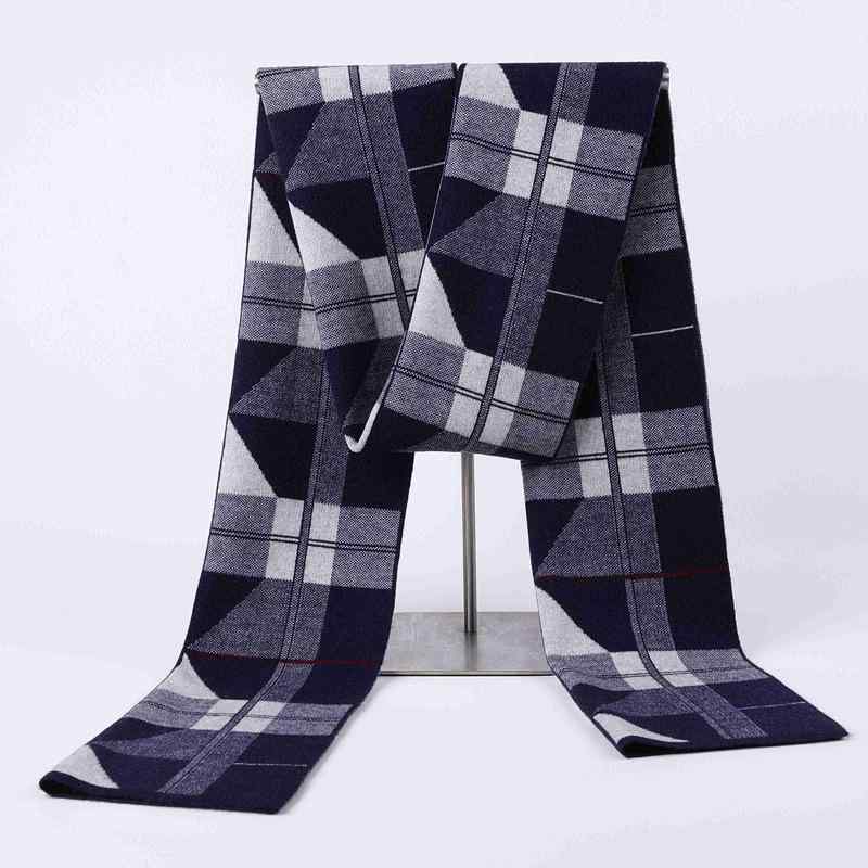 マフラー 男性用 秋冬 厚手 ニット 暖かい 格子柄 学生 ウール ショール 黒 グレー 青2