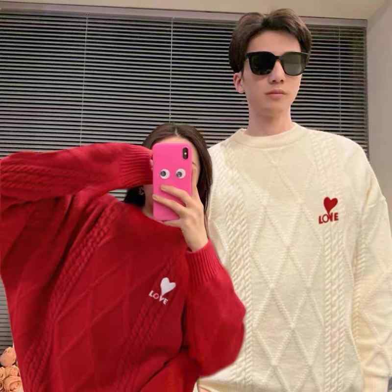 ニット・セーター 親子コーデ 冬 韓国 ファミリーコーデ 家族お揃い ベージュ LOVE レター ハーフネッ..