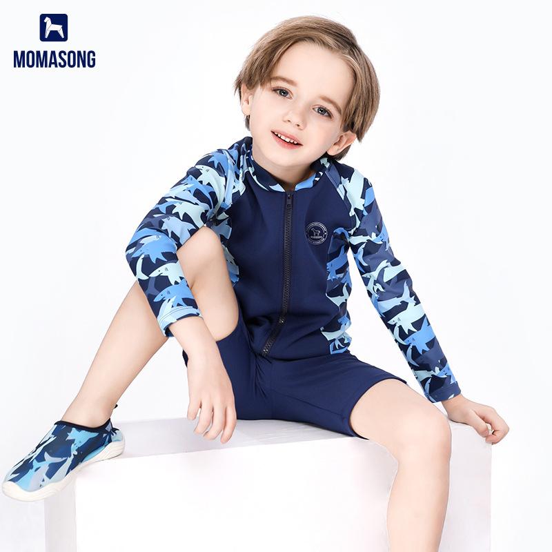 水着 キッズ 男の子 子供 スイムウェア カモフラージュ 迷彩柄 サメ 長袖 セパレート UVカット 日焼け防止 速乾性 サーフィン ダイビング