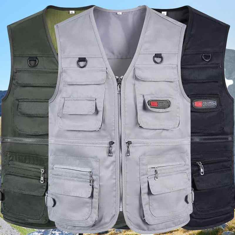 楽天リモコンタウンエコ 楽天市場店ベスト 男性用 多機能 迷彩柄 作業着 アウトドア 釣り 撮影 耐摩耗性 撥水性 軽量 ポケット多数 ポリエステル ブラック系 グレー系 カーキ 春夏秋冬2