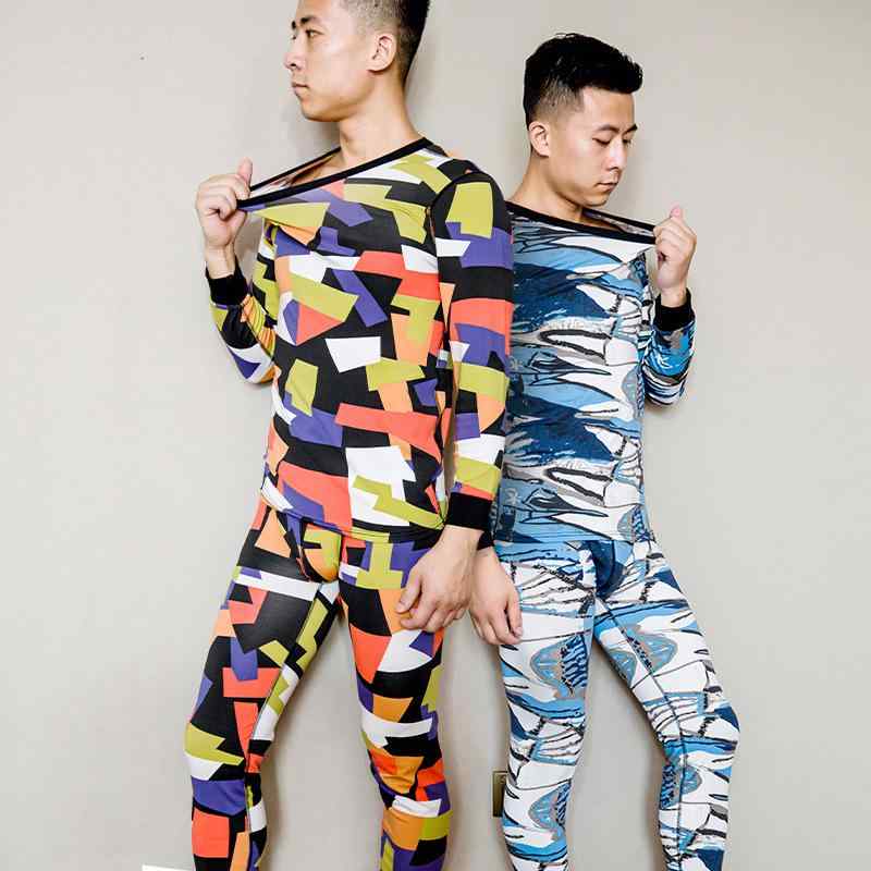 メンズ インナー 上下セット あったかインナー 男性用 長袖 迷彩柄 ポリエステル 保温 部屋着 秋冬