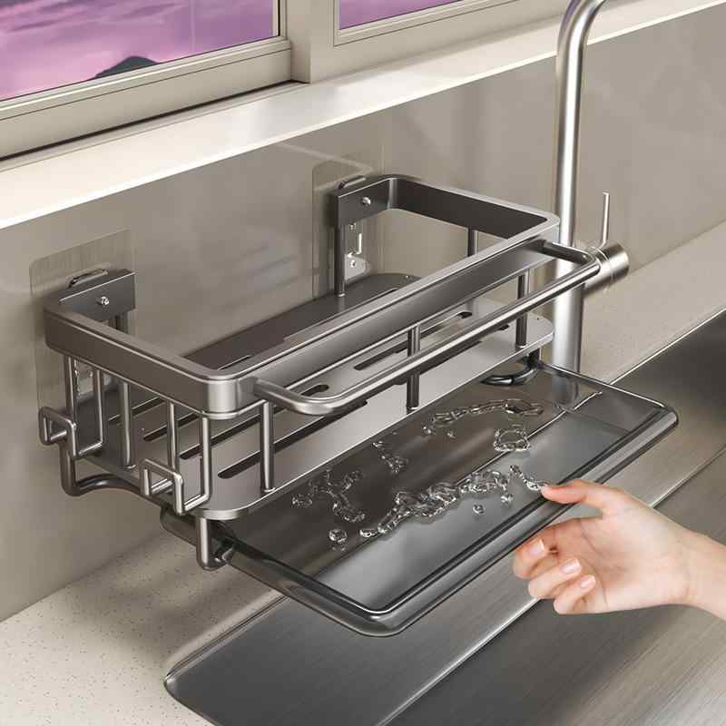 キッチン スポンジラック 水切りかご 壁掛け 洗剤置き 蛇口ホルダー スポンジホルダー たわし入れ シン..