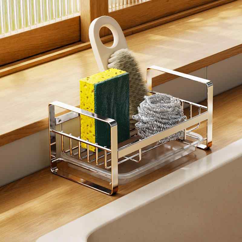 スポンジラック キッチン スポンジホルダー たわし入れ 水切りラック 洗剤置き ステンレス製 置き型 壁..