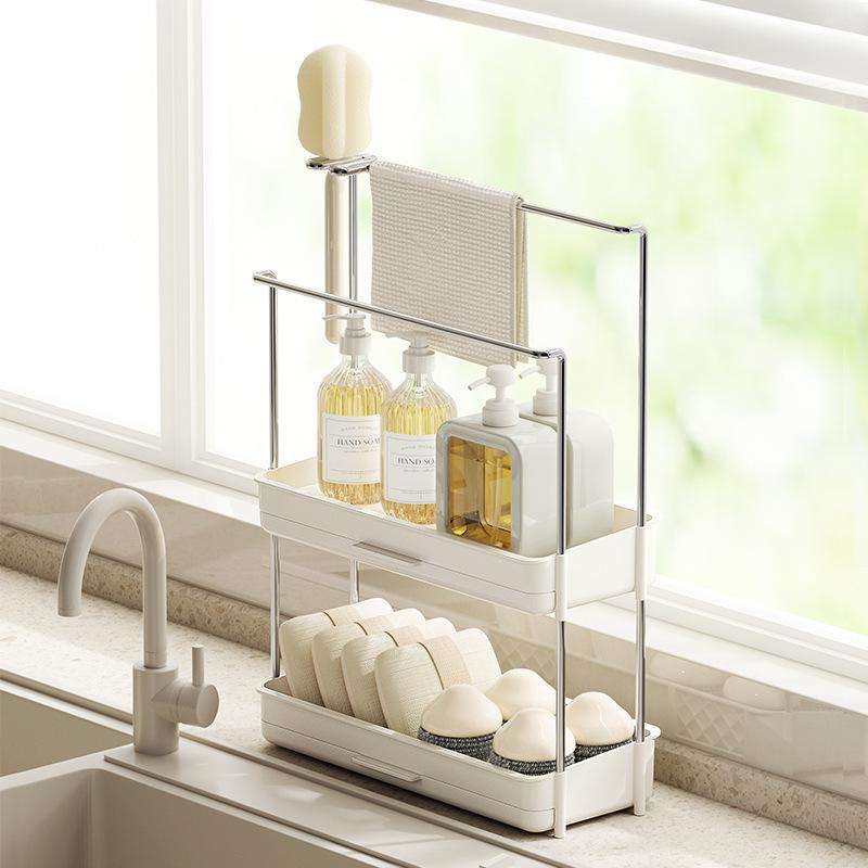 キッチン収納ラック 台所 スポンジ 置き 伸縮式 シンク用品 洗剤ホルダー たわし入れ 水切りかご ステ..