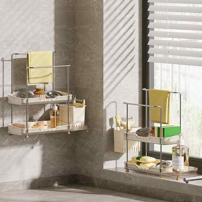 キッチン スポンジ ラック 洗剤 置き 壁掛け 水切り かご トレー付き たわし入れ2