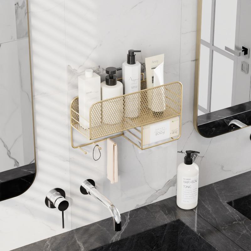 コスメ収納 洗面所収納 壁掛けラック ステンレス 浴室収納ラック シャンプーラック 水切り 穴あけ不要 ..