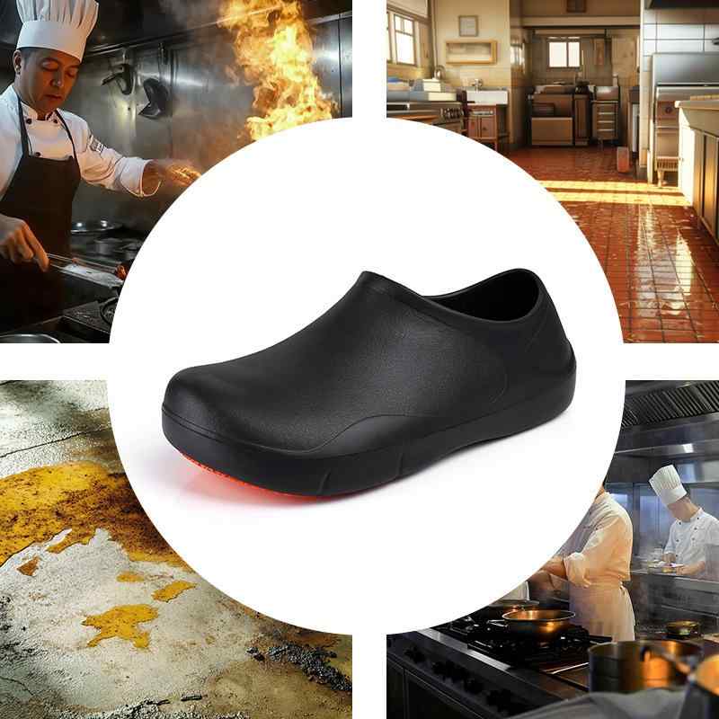 厨房靴 メンズ レディース 滑り止め 防水 防油 コックシューズ 厨房靴 レストラン ホテル ワークシューズ 耐摩耗 通気性 軽量 労 কাজ靴 ブラック