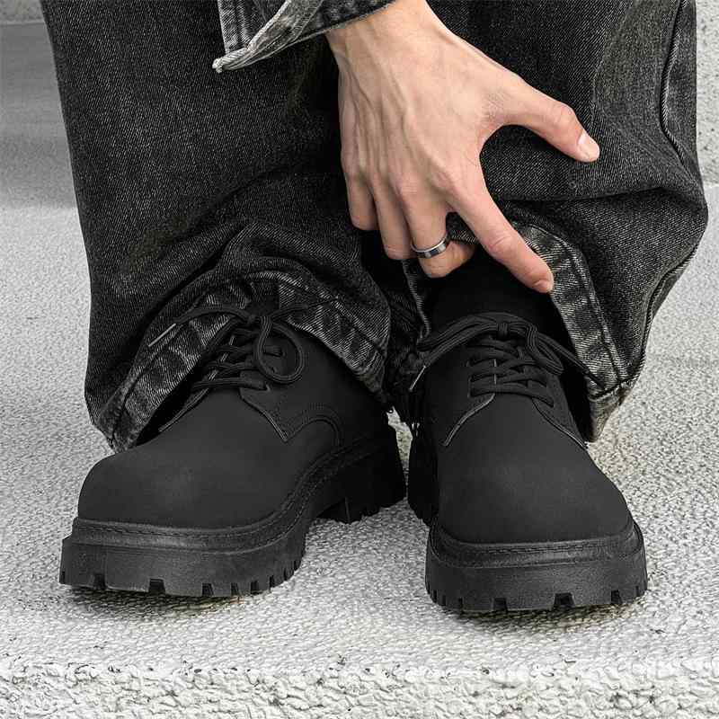 メンズ レザーシューズ 厚底 レースアップ 紳士靴 ラウンドトゥ カジュアル 衝撃吸収 滑り止め 黒