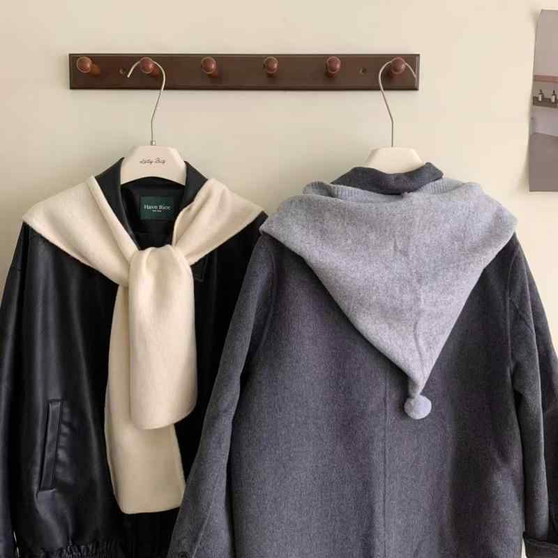 帽子 ショール 秋冬 ニット 大判 ストール マフラー フード付き ケーブル編み 無地 あったか 暖かい 防..