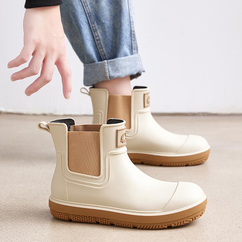 レインシューズ レディース メンズ ショートブーツ 防水 滑り止め ローヒール 晴雨兼用 カジュアル 普段使い 黒 ブラック ブラウン アイボリー