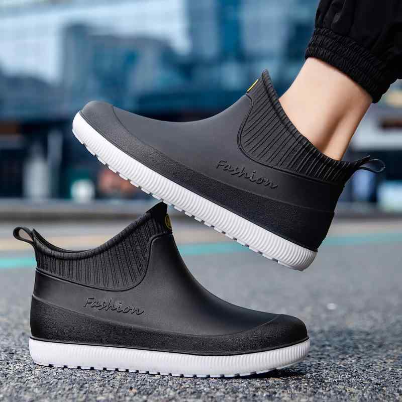 レインブーツ 男性用 ショート丈 防水 滑り止め 厨房用 長靴 紳士靴 黒 白 赤 防寒 あったか 平底