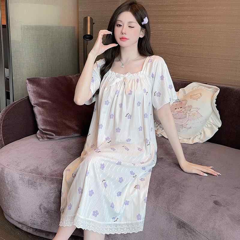 ワンピース レディース パジャマ 春夏 接触冷感 かわいい 姫系 ルームウェア 部屋着 寝巻き ゆったり ..