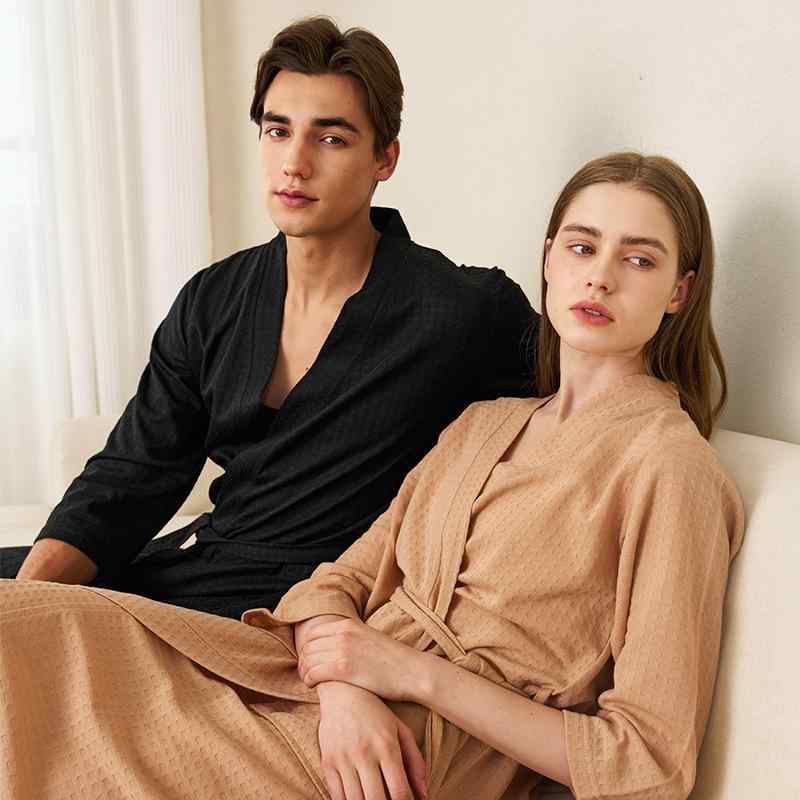 バスローブ レディース メンズ 春夏 接触冷感 薄手 ワッフル生地 吸水性 通気性 部屋着 寝巻き ルーム..