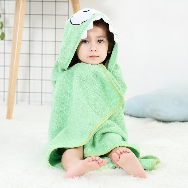 ベビー バスタオル ポンチョ 綿 90×90cm 浅ブルー小犬柄 ブルーペンギン柄 浅グリーン怪獣柄 オレンジ..
