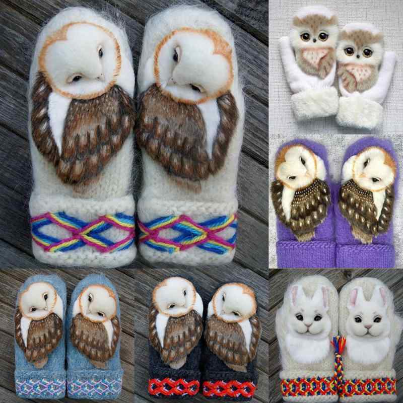 手袋 レディース 秋冬 ラビットファー ミトン手袋 防寒手袋 モコモコ 猫 ハスキー 犬 アニマルモチーフ