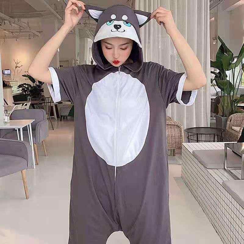 パジャマ レディース メンズ キッズ 動物 アニマル柄 半袖 短パン ハスキー 綿 コットン 部屋着 ルーム..