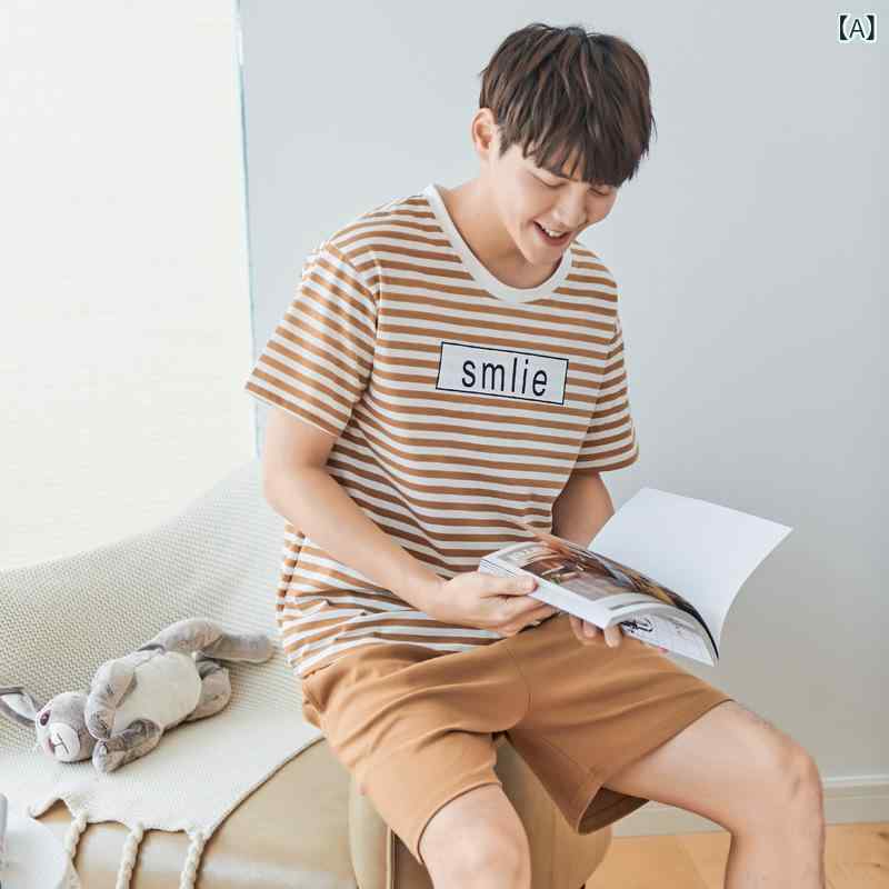 パジャマ レディース メンズ 半袖 短パン 上下セット 綿 薄手 ルームウェア 部屋着 寝巻き 丸首 リラックス 通気性 土色 2