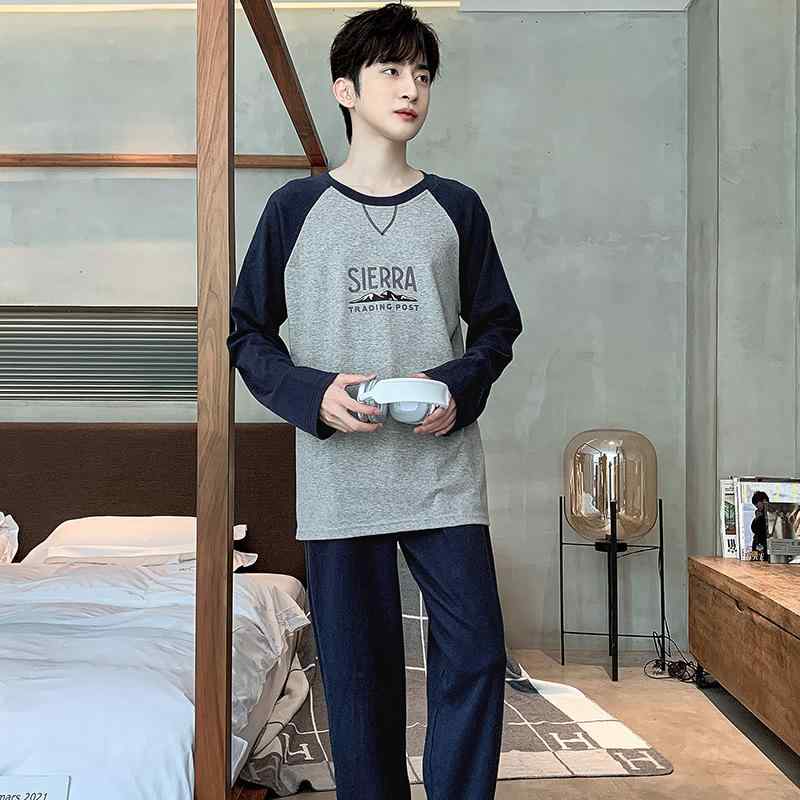 パジャマ メンズ 男性用 長袖 丸首 コットン 春秋 部屋着 ルームウェア 大きいサイズ ゆったり 115kg まで対応
