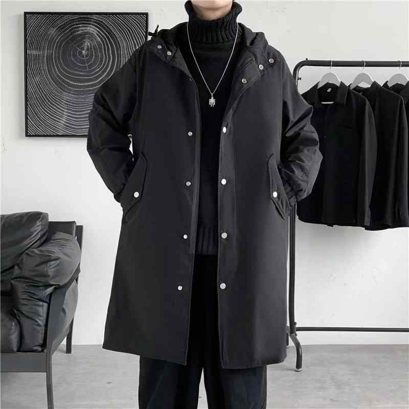 コート メンズ 男性用 スプリングコート 韓国 テーラード ロング丈 カーキ ブラック コットン ポリエステル 混紡 無地 ゆったりサイズ カジュアル きれいめ