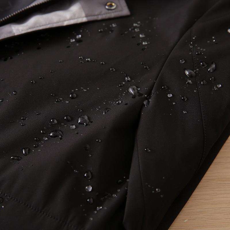 ジャケット メンズ 防風 防水 フード付き アウター スプリングコート ブルゾン 男性用 合体型 ポリエステル 無地 黒 ブラック