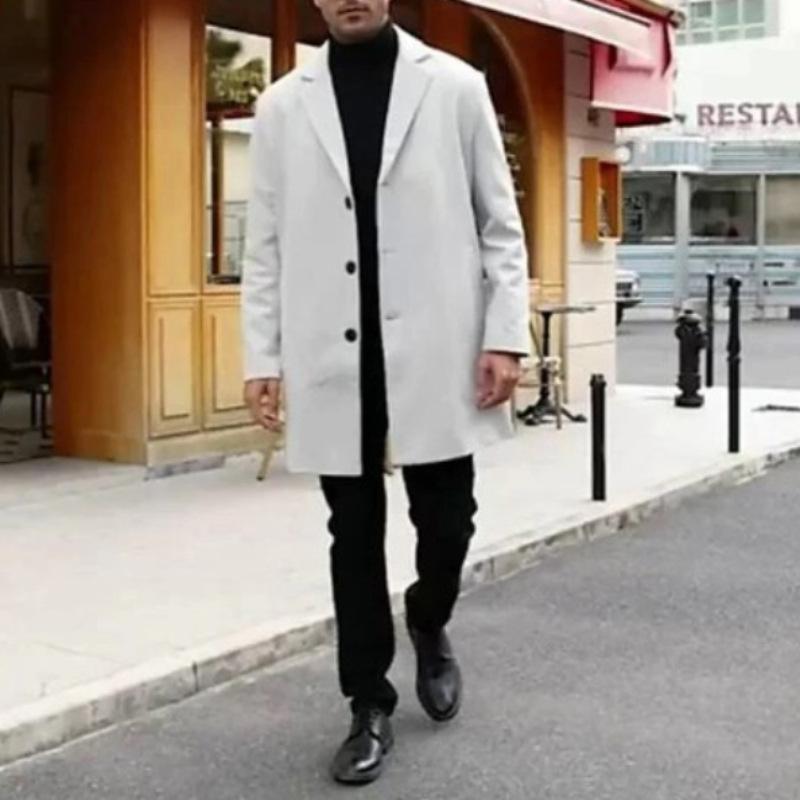 コート メンズ 男性用 ウール アウター ミドル丈 丈長め シングルブレスト スプリングコート カジュアル フォーマル ビジネス 普段使い 黒 ブラック グレー カーキ