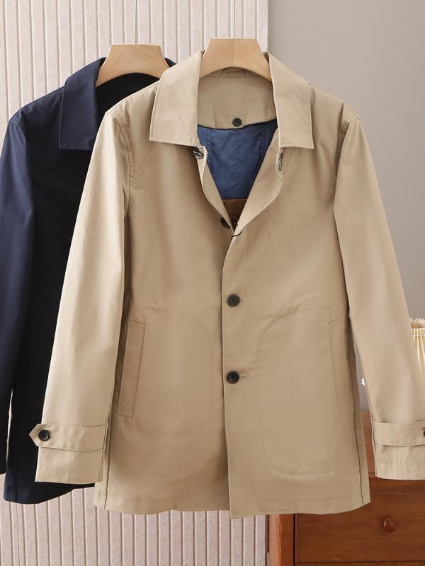 コート メンズ 男性用 スプリングコート 軽 ビジネス カジュアル コットン アウター 紳士服 上着 ミドル丈 無地 紺 ベージュ