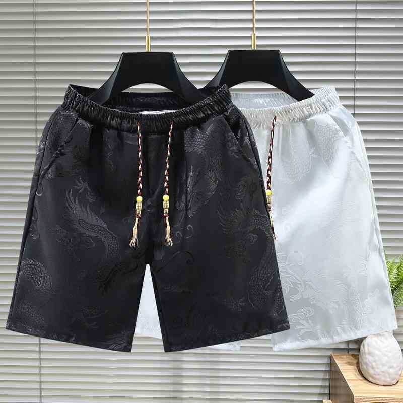 メンズ ハーフパンツ 男性用 ショートパンツ 中国風 ドラゴン柄 接触冷感 ポリエステル ゆったり スト..