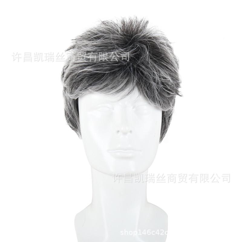 メンズ ウィッグ 男性用 ショート 巻き髪 高温耐熱 グレー 黒 ブラック 蓬髪