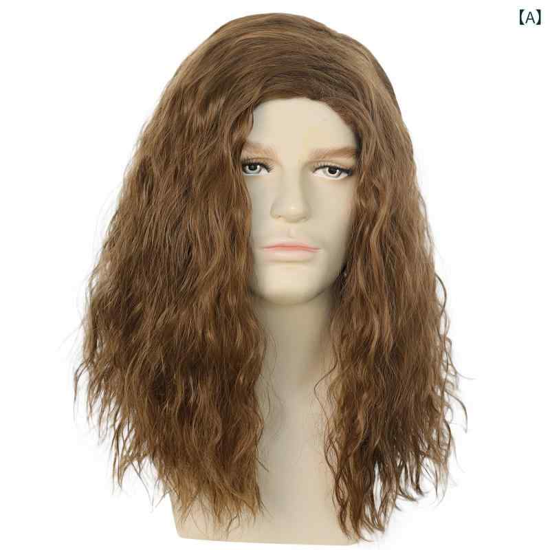 メンズ ウィッグ 男性用 かつら 鬘 焦茶色 ショート ミディアム カール 耐熱 高温繊維 アフリカ 南米 ..