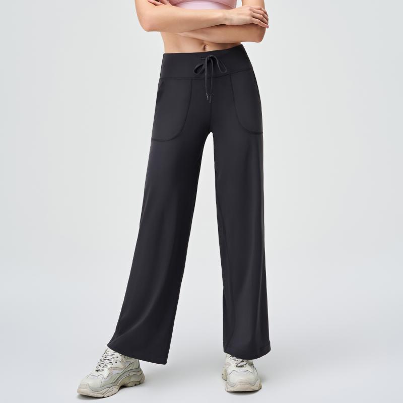 ヨガパンツ レディース 春夏 高腰 腹部シェイプ ヒップアップ 塑形 ポケット付き ワイドレッグパンツ ドレープ感 伸縮性 ランニング スポーツ ウェア 星空ブラック ココア色 ネイビー アイスパープルグレー レトログレー