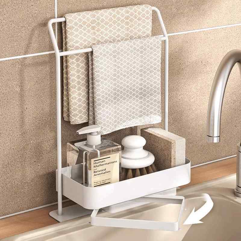 キッチン収納 海綿 スポンジ ラック たわし入れ ふきん掛け 水切り ゴミ受けネット 炭素鋼 多用途