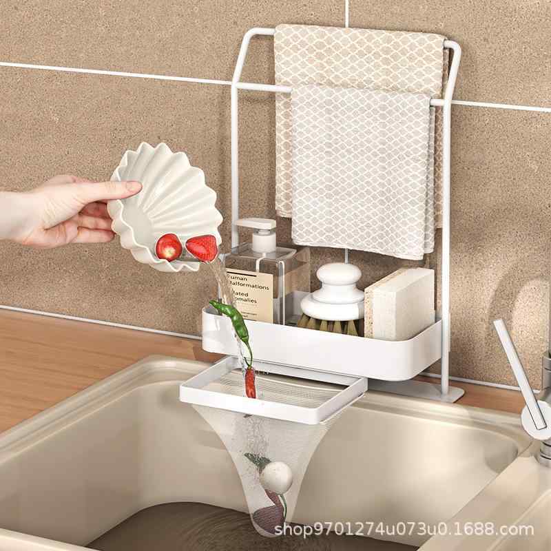 キッチン収納 スポンジ ラック たわし入れ ふきん掛け 水切り ゴミ受け シンク コーナー 排水口