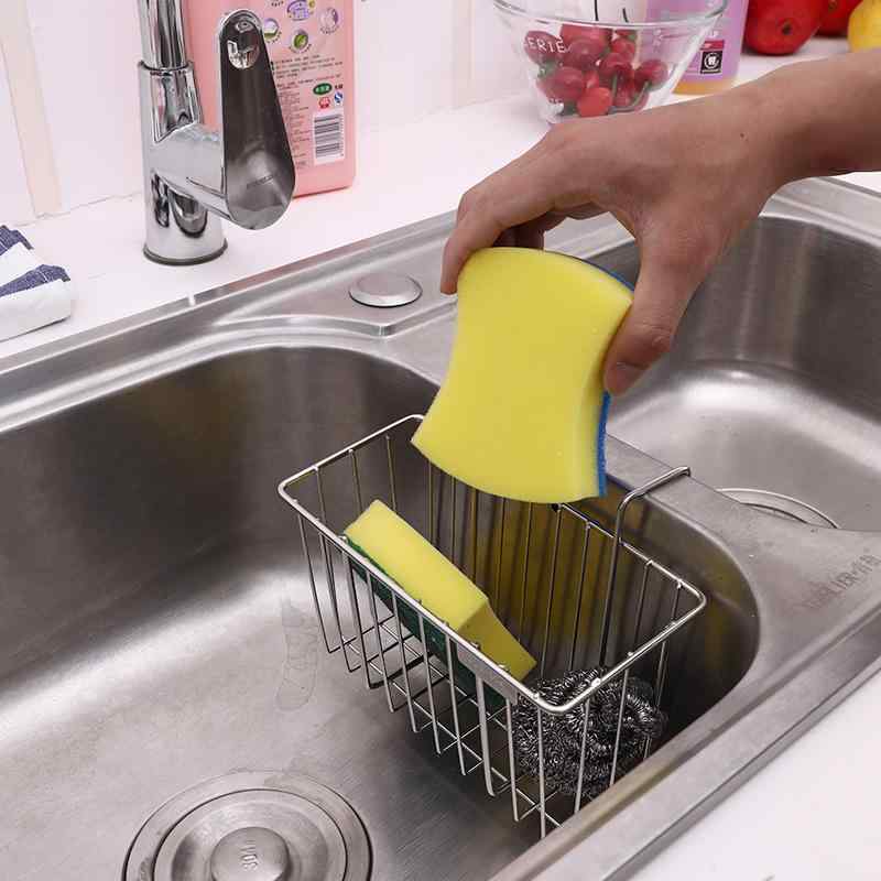 ラック スポンジ置き 蛇口 吊り下げ バスケット ステンレス製 たわし入れ スポンジホルダー 水切りかご..