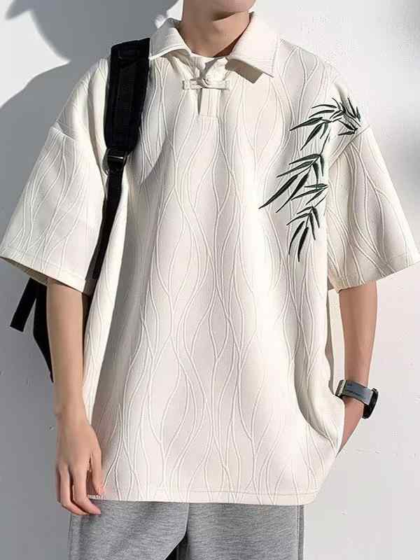 Tシャツ メンズ 男性用 夏服 半袖 コットン混紡 ゆったり 薄手 無地 刺繡 カジュアル オシャレ(4.0)