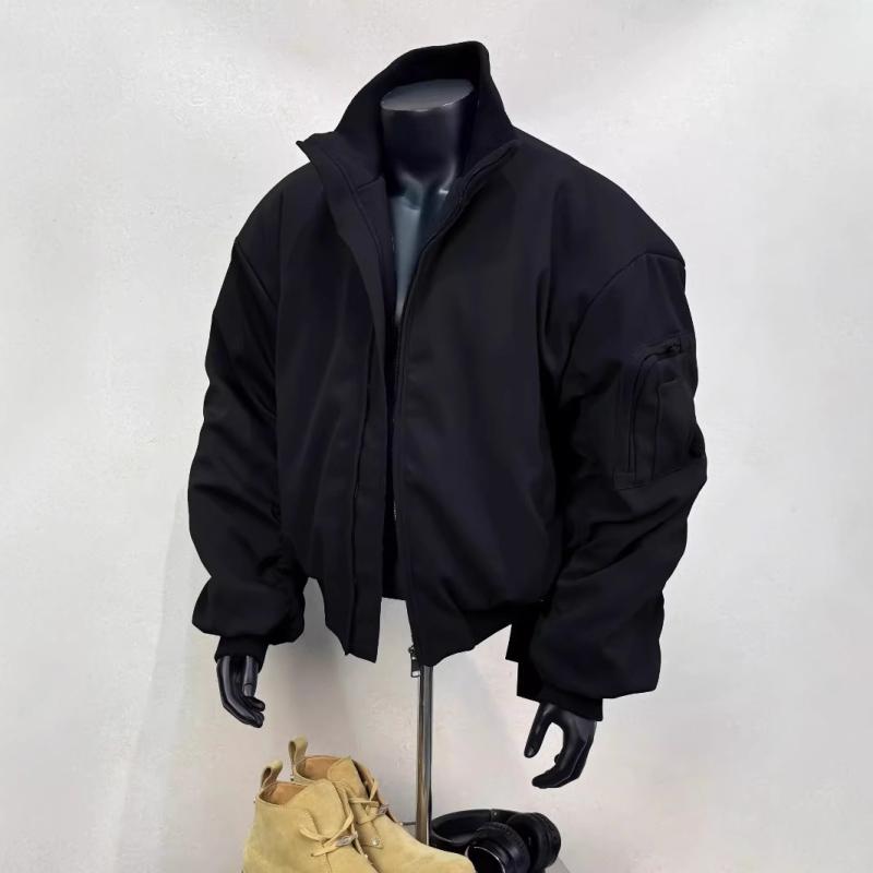 ジャケット メンズ 春秋 アウター ブルゾン ジャンパー スタンドカラー スポーティー カジュアル 無地 ブラック グレー