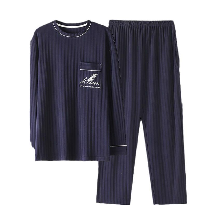 パジャマ メンズ 男性用 綿 長袖 上下セット 薄手 ラウンドネック 春秋 冬 部屋着 ルームウェア 寝巻き..