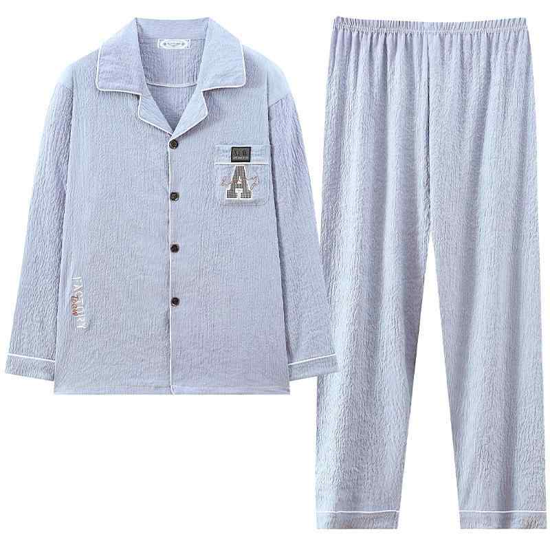 パジャマ メンズ 男性用 春秋 長袖 長ズボン 上下セット 部屋着 ルームウェア 寝巻き コットン 混紡 襟..