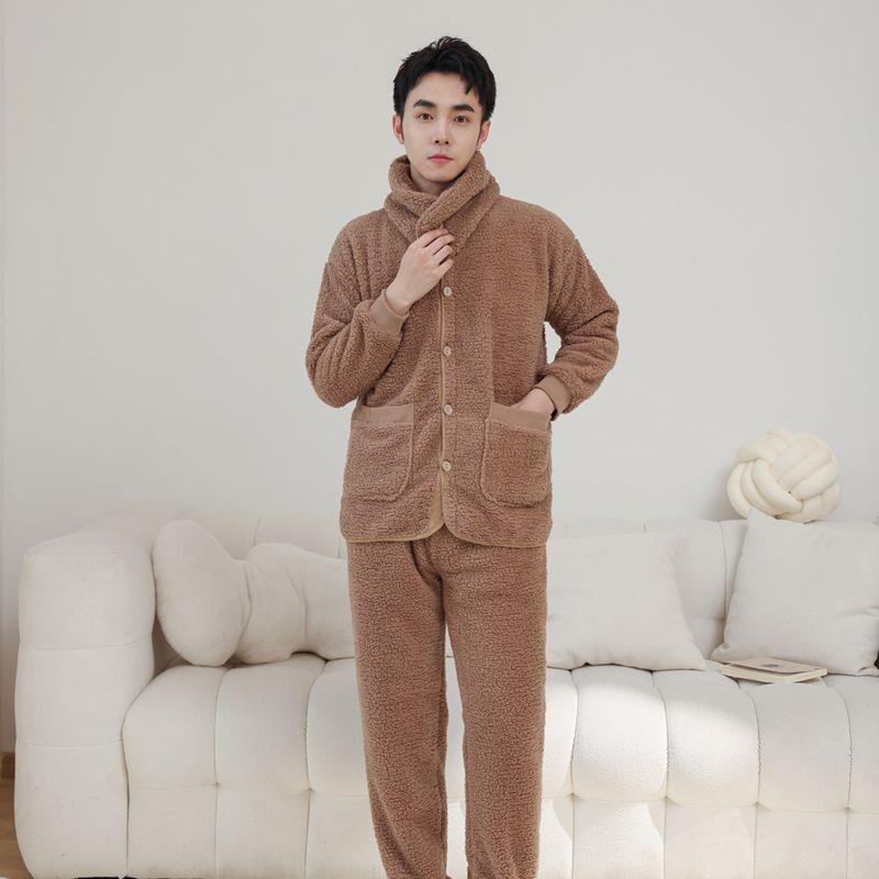 パジャマ 男性用 女性用 上下セット 珊瑚绒 あったか 秋冬用 ルームウェア 部屋着 寝巻き 長袖 長ズボン ゆったり 大きめサイズ グレー ブラウン ピンク ブルー