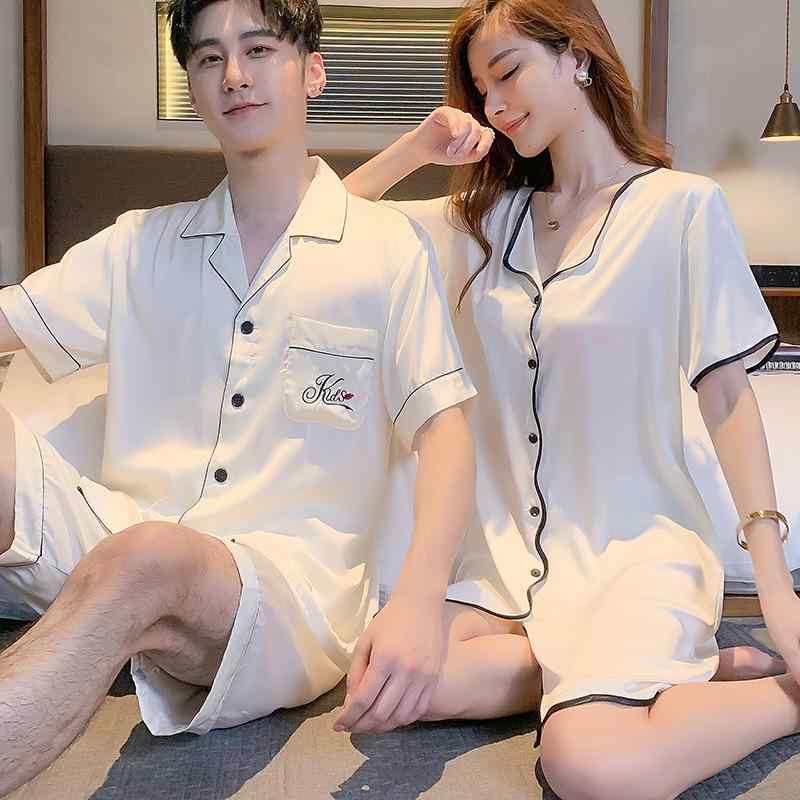 パジャマ レディース メンズ 春夏 接触冷感 半袖 ショートパンツ 上下セット 薄手 ルームウェア 寝間着 部屋着 開襟 前開き 襟付き ペア お揃い ポリエステル ブラック ホワイト