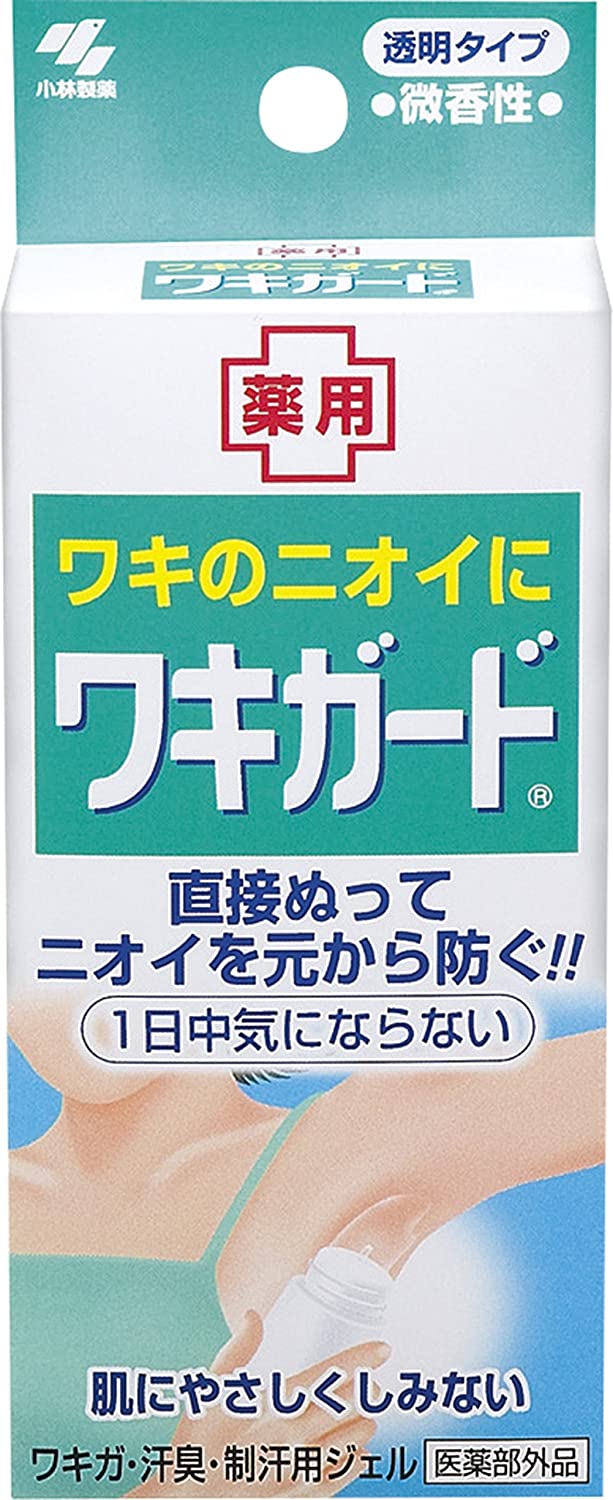 商品説明　 ●殺菌成分がニオイの元となる菌をおさえます●消臭効果は1日中しっかり持続●肌にやさしく、しみません●ひきしめ成分が汗をおさえます●パウダー入りでさらっとした使い心地●透明ジェルなので目立ちません●微香性50g　 広告文責　 タウンマート 022-796-6964（連絡先電話番号）　 メーカー（製造）　 小林製薬　 区分　 制汗防臭剤・　 ワキガード　