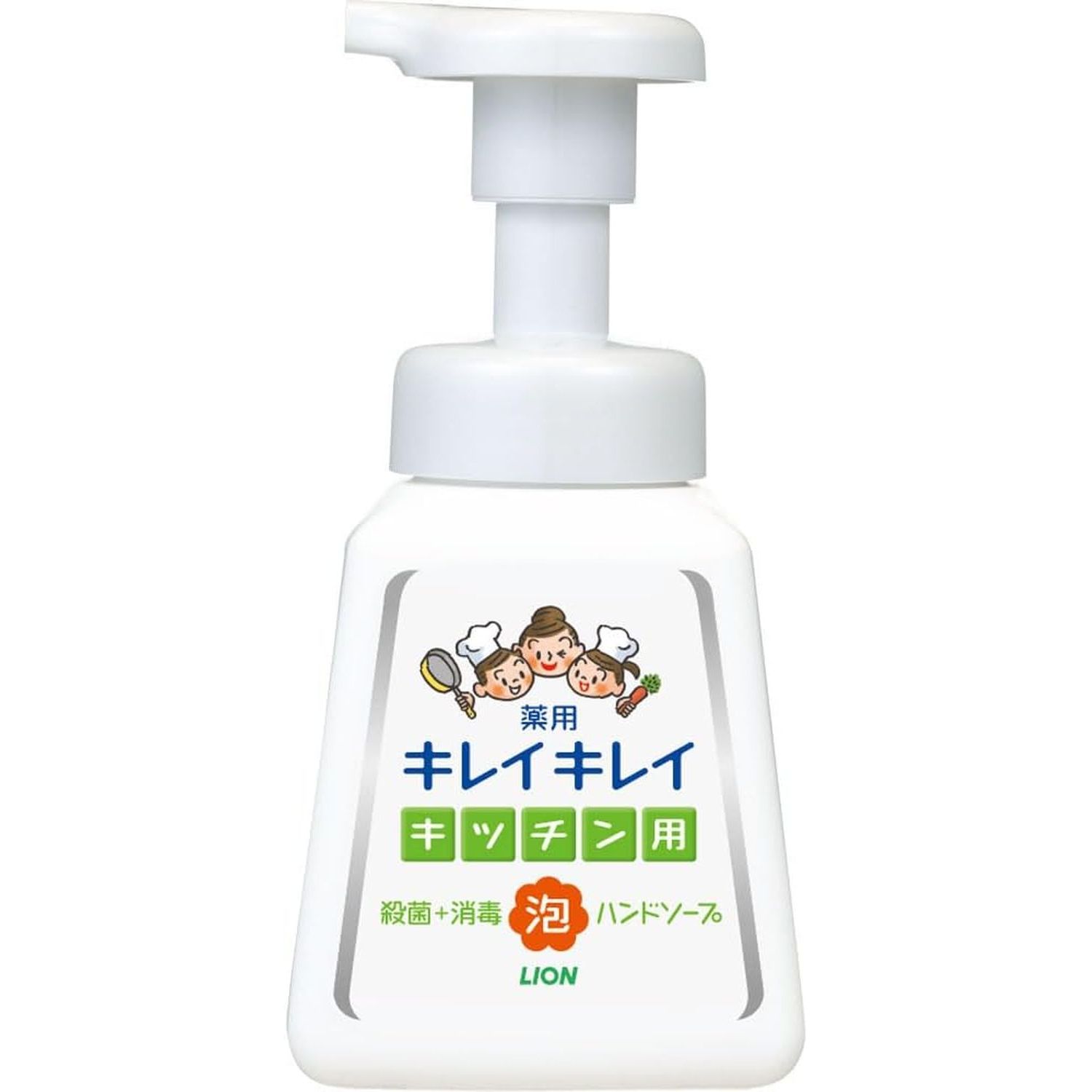 こちらの商品には複数のバリエーションがございます。 「まとめ買いをして安く購入したい」などのご要望にお応えいたしまして、「単品販売」の他、「まとめ買い販売」をご用意しております。ご必要な数量に応じてお選び下さい。 ●キレイキレイ 薬用キッチン泡ハンドソープ 本体ポンプ 230ml ●キレイキレイ 薬用キッチン泡ハンドソープ 本体ポンプ 230ml ×3 ●キレイキレイ 薬用キッチン泡ハンドソープ 本体ポンプ 230ml ×5 ●キレイキレイ 薬用キッチン泡ハンドソープ 本体ポンプ 230ml ×10 ●キレイキレイ 薬用キッチン泡ハンドソープ 本体ポンプ 230ml ×20 商品説明 ※掲載画像とは異なったパッケージ商品が届く場合がございます。あらかじめご了承ください。 商品サイズ (幅×奥行×高さ) :15.6 x 15.6 x 13.1 cm 原産国:日本 内容量:230mL 生肉の脂汚れ、生魚のニオイまでしっかり落とすだけでなく、サッとすすげて手肌にやさしい泡で出るタイプのキッチン用ハンドソープ。 ・ひき肉をこねた時などの脂汚れ、手について生魚のしつこいニオイまでしっかり落とします。 ・きちんと殺菌、食材を扱い手肌をバイ菌から守り、清潔に保ちます。 ・100%植物性洗浄成分使用、手肌にやさしい使い心地。 ・きめ細かな泡が汚れをすみずみまでキャッチ、すばやく泡切れ、ぬるつかない洗い上がり。 ・手に香りが残りにくいフレッシュシトラスの香り。 使用上の注意 湿疹、皮ふ炎(かぶれ、ただれ)等の皮ふ障害があるときには、悪化させるおそれがあるので使わない。 使用中、かぶれたり、刺激を感じたときには使用を中止し、商品を持参し医師に相談する。 目に入ったときは、すぐに洗い流す。 乳幼児や認知症の方の誤飲等を防ぐため、置き場所に注意する。 環境に配慮した薄型容器を使用しているので、持ち運びや保管時に注意する。 気になる生肉の脂汚れ・生魚のニオイなど、キッチンでの手洗いどうしてる？ 調理中のベトベト脂汚れどうしてる？ キッチンでの手洗いでは、ハンドソープを使わず、水・お湯洗いですますという人も。 水洗いでどのくらい菌が落ちるのか、生肉を素手でさわった後の手肌の状態を見てみましょう。 調理中の手の状態 生肉を素手でさわった後、手肌には菌がいっぱい。水で手洗いをしても菌は残っています。 脂汚れ、生魚のニオイまでしっかり落とす 「キレイキレイ 薬用キッチン泡ハンドソープ」・「キレイキレイ 薬用キッチン液体ハンドソープ」は、生肉の脂汚れ、生魚のニオイまでしっかり落とします。 手に香りが残りにくいフレッシュシトラスの香り。 キレイキレイ薬用キッチン泡ハンドソープ バイ菌を増やさない抗菌ポンプヘッド バイ菌を増やさない“抗菌ポンプヘッド”を採用。 ※全ての菌に有効ではありません。 ※ポンプヘッドは清潔に保ってください。 側面にウィンドウストライプ 本体の側面は内容量（液面）が外から分かる「ウインドウストライプ」入り。つめかえのタイミングがわかるのでとっても便利♪ キッチンでおさまりがよく、安定感のあるボトル形状。 【発売元、製造元、輸入元又は販売元】：ライオン【ブランド】：キレイキレイ【品名】：ハンドソープ広告文責：株式会社渋谷商店 022-796-6964（連絡先電話番号）