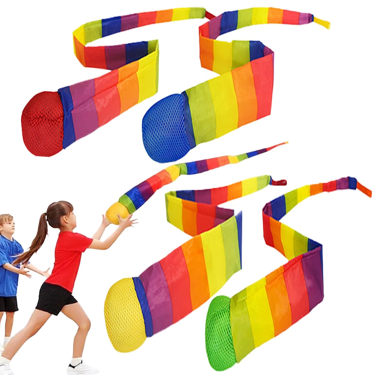 MONOSTORE 虹色トス おもちゃ プレゼント 公園遊び 子供 外遊び 95cm 4個セット