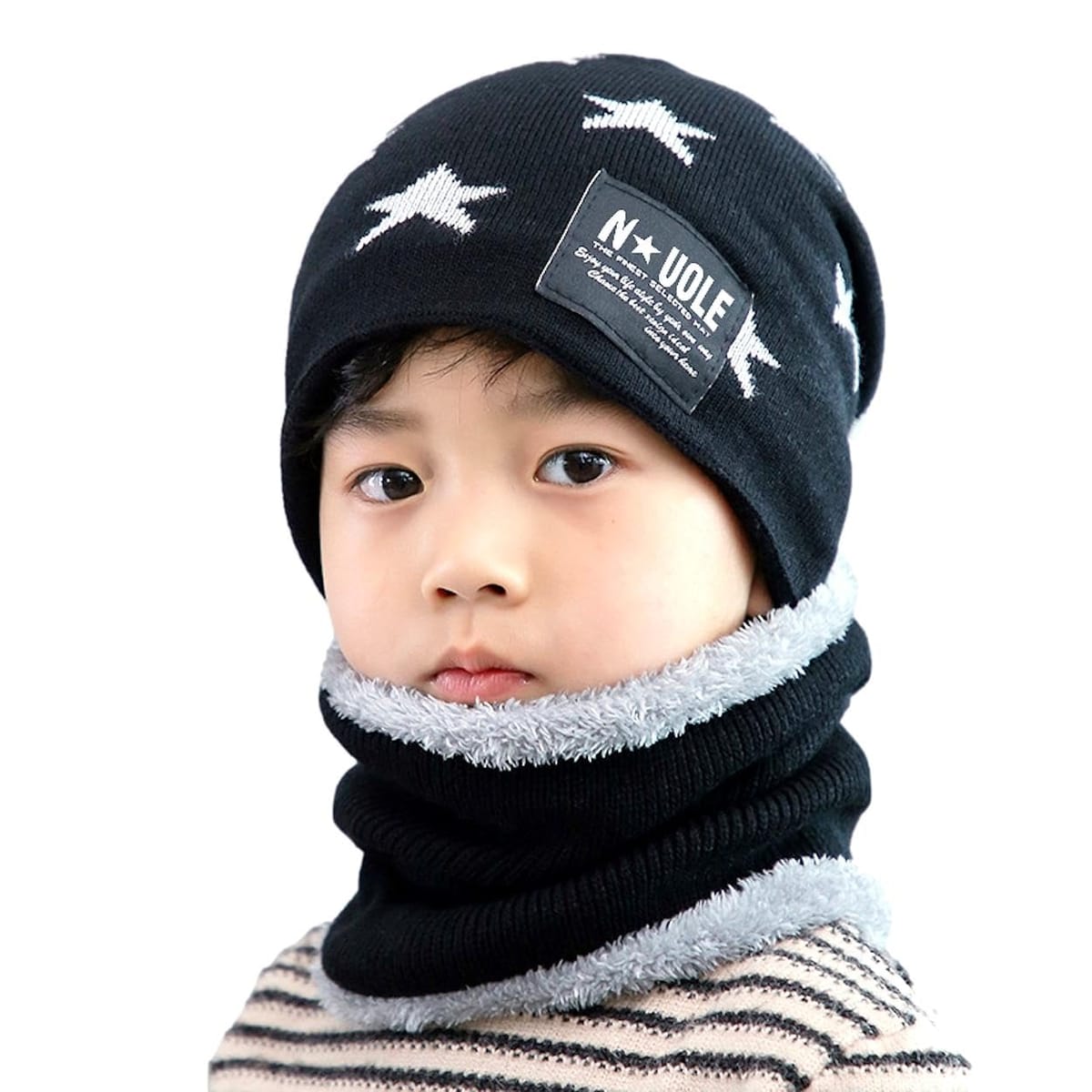 [Electric Circus] 子供 キッズ ニット帽子 ネックウォーマー 防寒 男の子 女の子 小学生 星柄 スキー ..