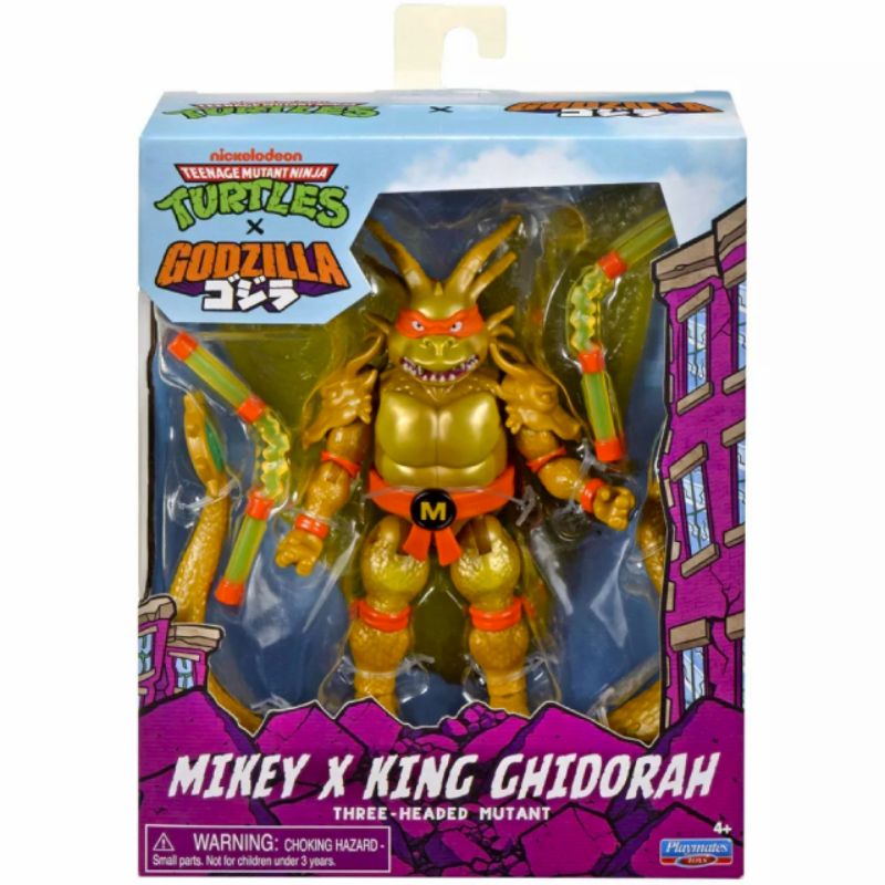 ティーンエイジ・ミュータント・ニンジャ・タートルズ x ゴジラ プレイメイツ 4.5インチ ベーシックフィギュア ミケランジェロ x キングギドラ TMNT MIKEY KING GHIDORAH