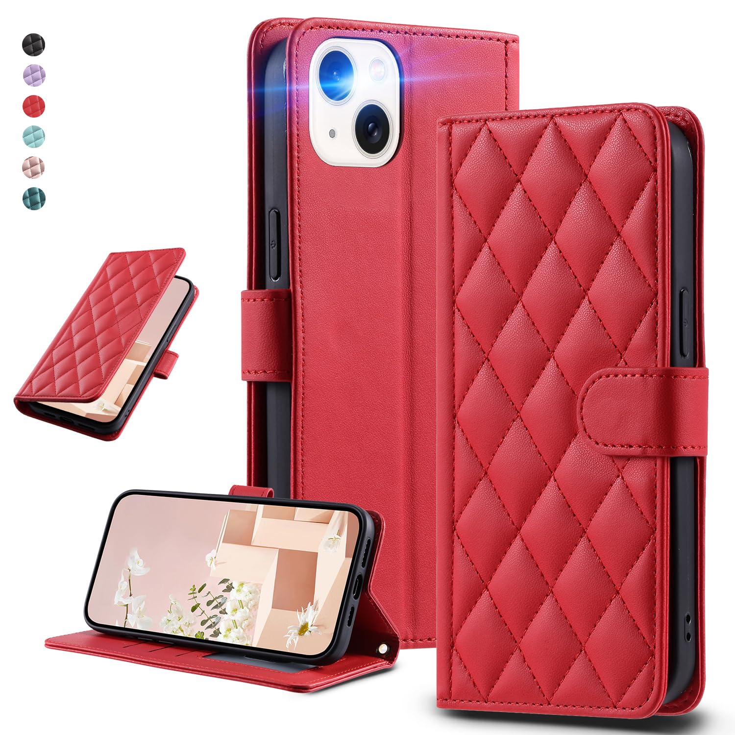 【送料無料】UnivoColors iPhone 13 キルティングレザー調 手帳型ケース エレガント 高質PU マグネット開閉式 カード収納機能 スタンド機能...