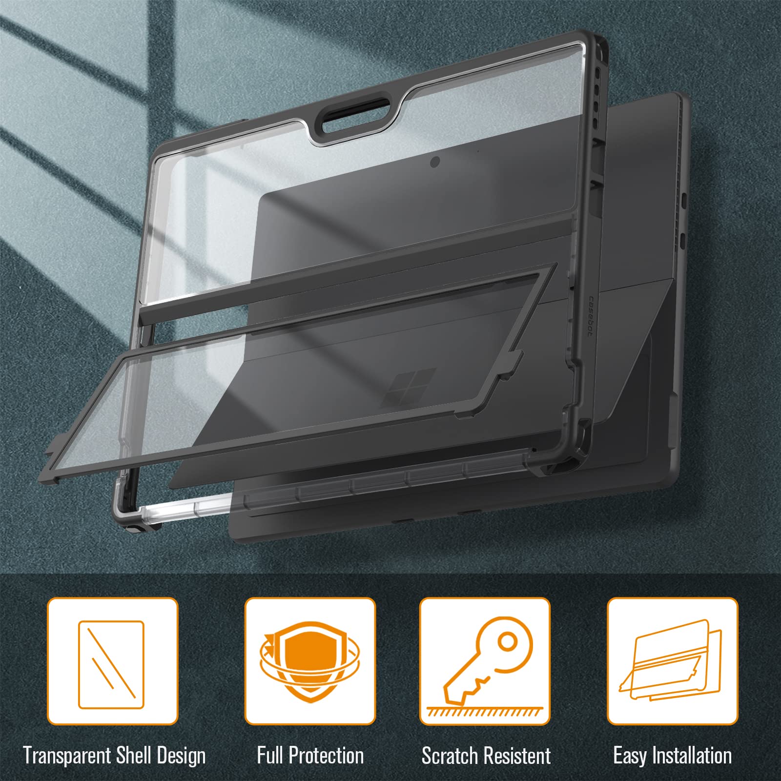 Fintie for New Microsoft Surface Pro 11 / Pro 10 2024 / Surface Pro 9 / Pro 9 5G 2022 13インチ ケース タイプカバー ソフトTPU 全面保護型 スタンド保護機能付き キックスタンドケース 軽量 薄型 耐衝撃（1ブラック）